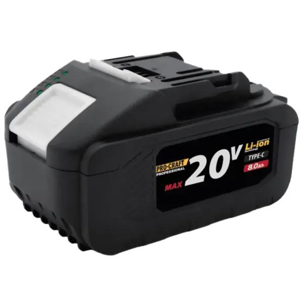 Аккумулятор 20 В, 8 А/ч высокотоковый Procraft 20/8C Type-C аккумуляторная батарея