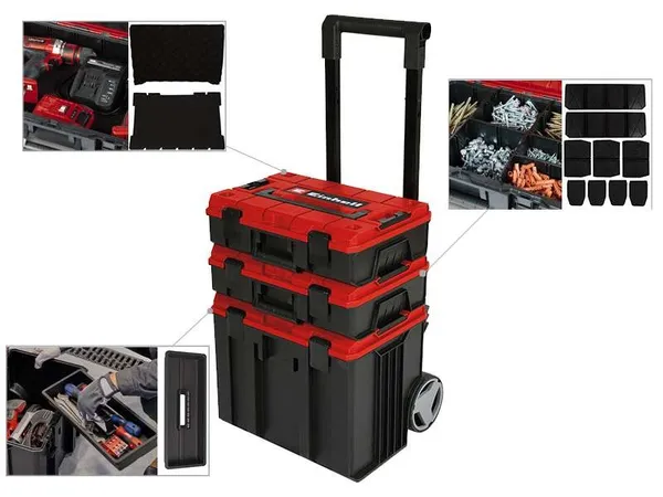 Модульна система для інструменту Einhell E-Case Tower, на коліщатках, 3 ящики модуля, 64.5х48х42.5см ціна в Україні