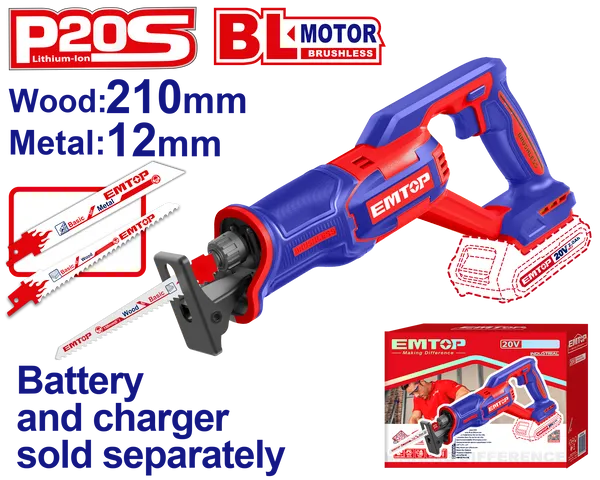 Пила шабельна акумуляторна EMTOP ELRS202108 (без АКБ та ЗП)