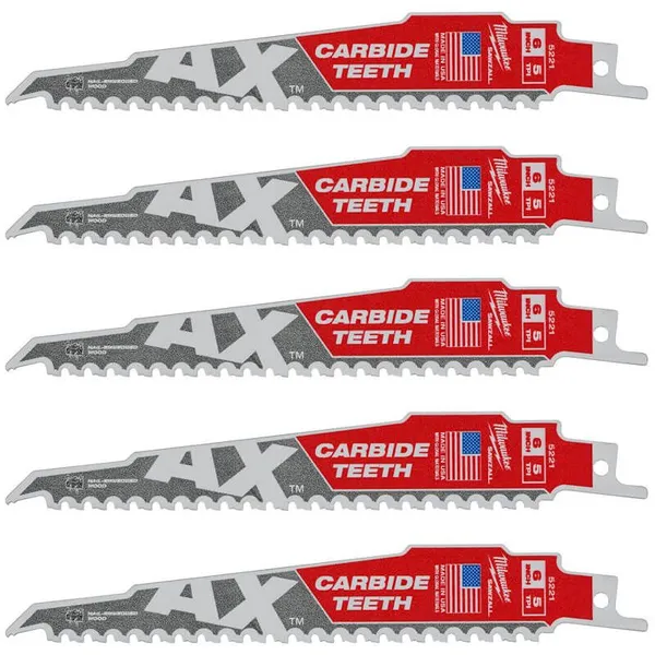 Полотно для шабельних пил AX CARBIDE MILWAUKEE, 150мм/5мм, (5шт), (деревина з цвяхами)