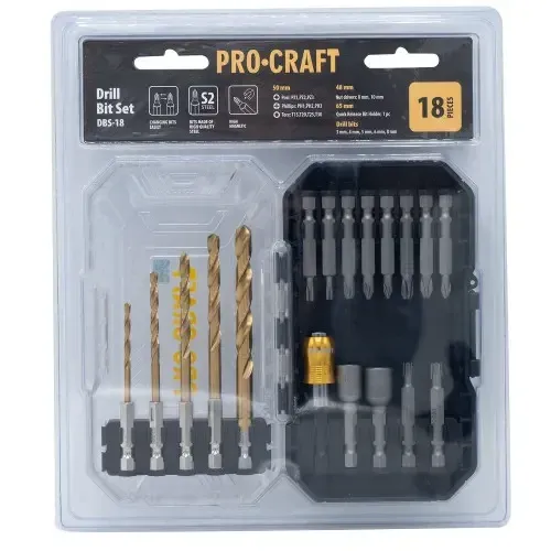 Набор бит и сверл 18 шт Procraft DBS-18 для шуруповерта в кейсе
