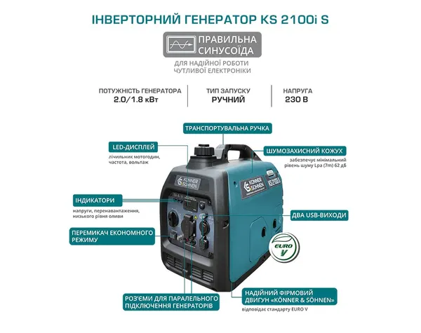 Генератор инверторный бензиновый Könner & Söhnen KS 2100IS, 1.8/2 кВт с доставкой