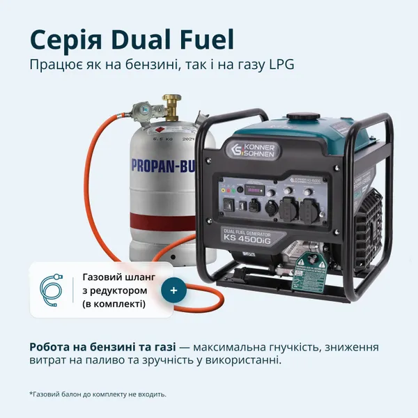 Генератор газобензиновий інверторний Konner&Sohnen KS 4500iG, 230В, 4.5кВт, ручний стартер, 33.5кг відгуки