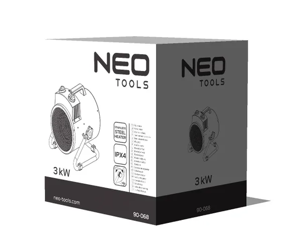 Теплова гармата електрична Neo Tools, 3 кВт, 80 м кв, 354 м куб/год купити онлайн