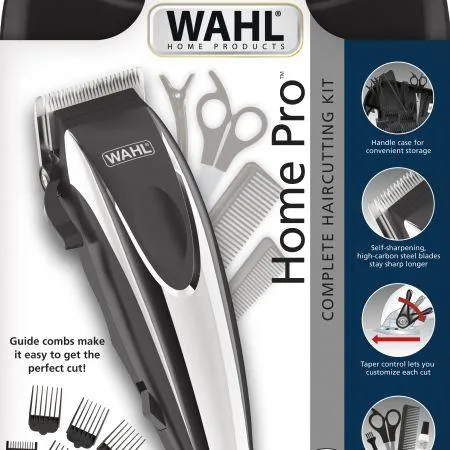 Машинка для стрижки WAHL HomePro Complete Kit, от сети, вибрационный мотор, насадок-8, кейс,акс. в компл., сталь, чорно-серебр.