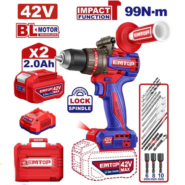 Дриль-шуруповерт акумуляторний EMTOP ECIDL429982