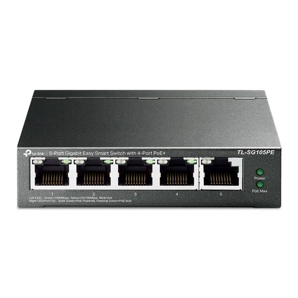 Коммутатор TP-LINK TL-SG105PE 5xGE (4xPoE) 65Вт, WebSmart