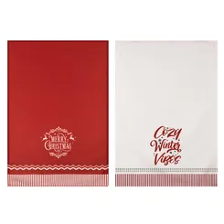 Набор полотенечек для кухни Ardesto Christmas Happy Holidays 45х65см, 2шт,  90% полиэстер, 10% хлопок, красный, белый фото