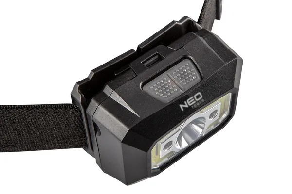 Купить Фонарь налобный аккумуляторный Neo Tools, 1200мА•ч, 250лм, 3Вт, 5 функций освещения, красный свет, датчик движения, индикатор заряда