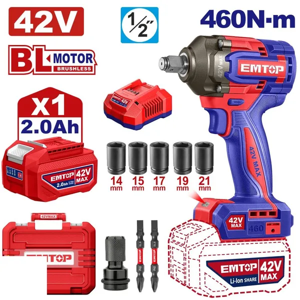 Гайковерт акумуляторний ударний EMTOP ECIWL42461