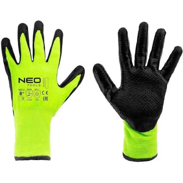 Купить Перчатки рабочие Neo Tools, утепленные, латексное покрытие, полиэстер, р.8, зелено черные