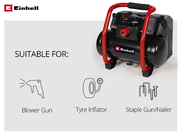 Компресор повітряний Einhell TE-AC 36/150, акумуляторний 18В PXC, 8бар, 150л/хв, бак 6л, 9.2кг, (без АКБ та ЗП) купити онлайн