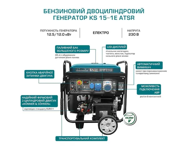 Бензиновый генератор Könner & Söhnen KS 15-1E ATSR, 12/12.5 кВт купить в Украине