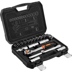 Набор инструментов Neo Tools, набор торцевых головок, 20шт, 1/2", трещотка 90 зубцов, CrV, кейс фото