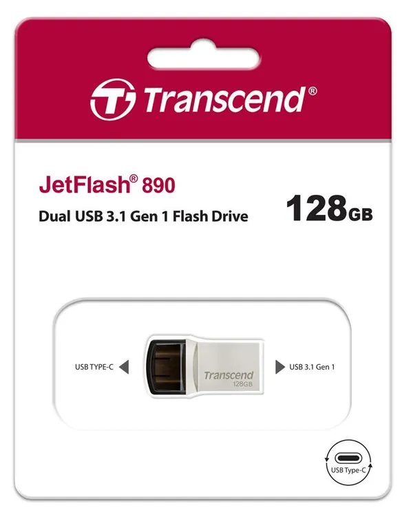 Накопитель Transcend 128GB USB 3.1 Type-A + Type-C 890 R90/W30MB/s