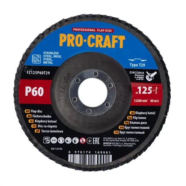 Диск лепестковый 125 мм, Р60, T29 Procraft FZ125P60T29 упаковка 10 шт