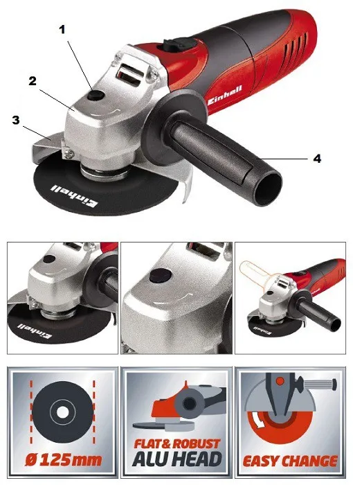 Шліфмашина кутова Einhell TC-AG 125 125мм 850Вт 11000об·хв 2.1кг ціна в Україні