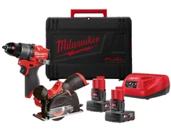 Набір акумуляторних інструментів M12FPP2G2-402X MILWAUKEE (дриль-шурупокрут M12 FUEL FPD2-0, шліфмашина відрізна M12 FUEL FCOT-0 фото