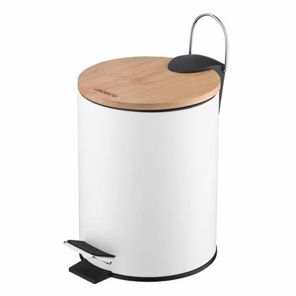 Відро для сміття Ardesto Minimalism з педаллю, 3л, метал, пластик, бамбук, білий