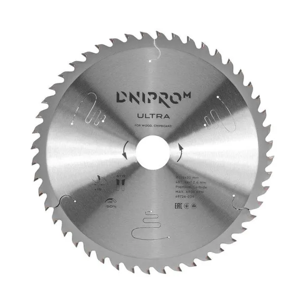 Пильный диск Dnipro-M ULTRA 216 мм 30 25.4 65Mn 48Т (по дереву, ДСП) фото №1