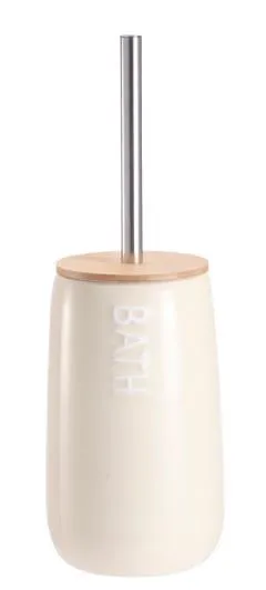 Набор щетка для унитаза с подставкой ARDESTO Prestigio 12.2x35.2см, доломит, нержавеющая сталь, бамбук, бежевый фото
