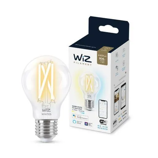 Лампа умная WiZ, E27, 7W, 60W, 806Lm, A60, 2700-6500, филаментная, Wi-Fi