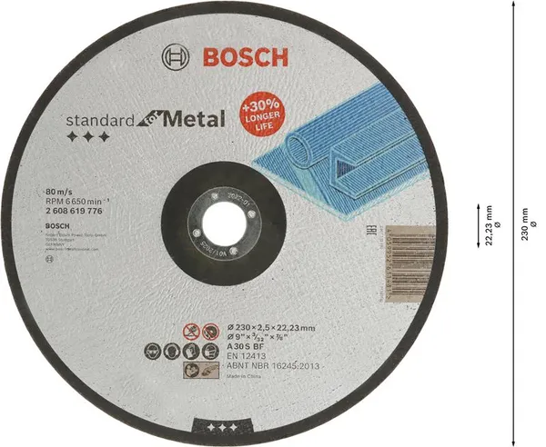 Диск відрізний шліфувальний Bosch Standard, 230х22.23мм, по металу