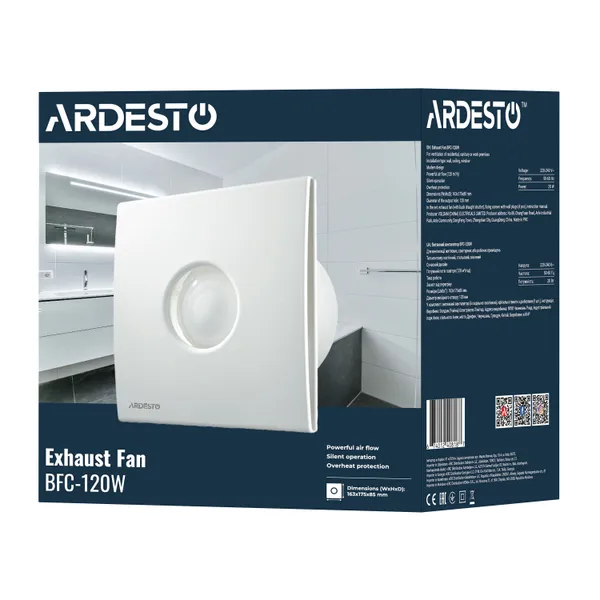 Витяжний вентилятор ARDESTO 20 Вт, 120 м3/г, 2300 об./хв., 33 дБ, білий купити онлайн