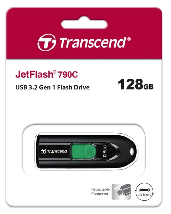 Накопичувач Transcend 128GB USB 3.2 Type-C JetFlash 790C Чорний