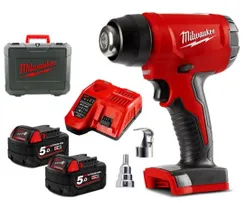 Термоповітродувка акумуляторна MILWAUKEE, M18 BHG-502C (+ заряд.пристрій, 2 акум.Х 5Аг, кейс) фото