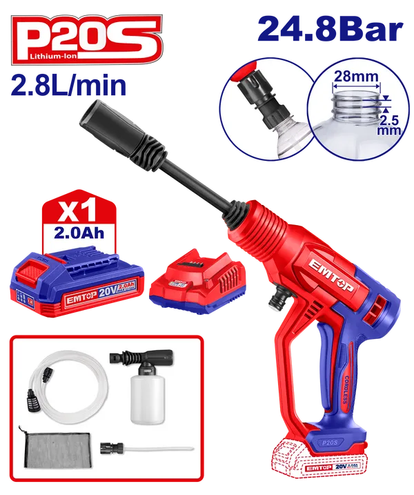 Минимойка аккумуляторная EMTOP ELPW20362 (АКБ + ЗУ)