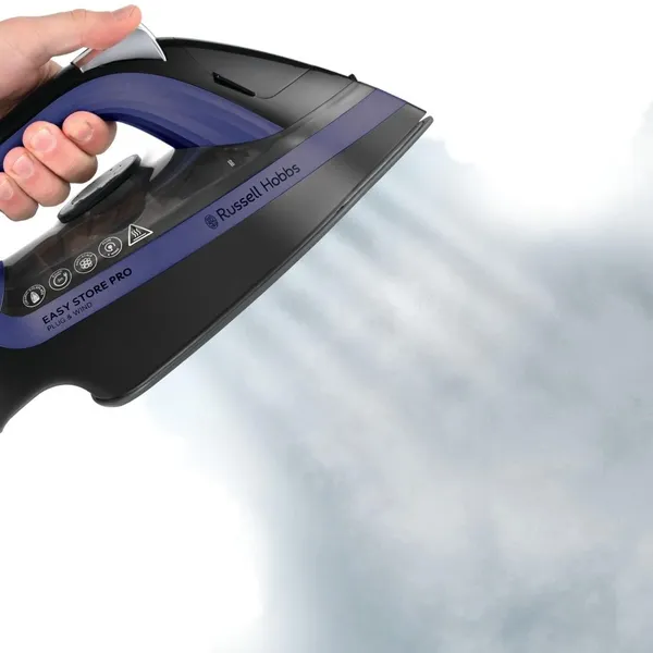 Купить Утюг Russell Hobbs Easy Store Pro, 2400Вт, 320мл, паровой удар -200гр, постоянный пар - 50гр, смотка шнура, керам. подошва, черно-синий