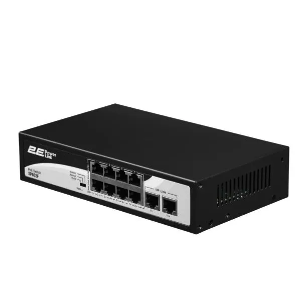 Коммутатор 2E PowerLink SP802F 10xFE (8xPoE, 2xUplink), 96Вт, Неуправляемый