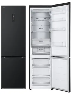 Холодильник LG с нижн. мороз., 203x60х68, холод.отд.-277л, мороз.отд.-107л, 2дв., А++, NF, инв., диспл внешн., Fresh Сonverter, Metal Fresh, черный мат. фото