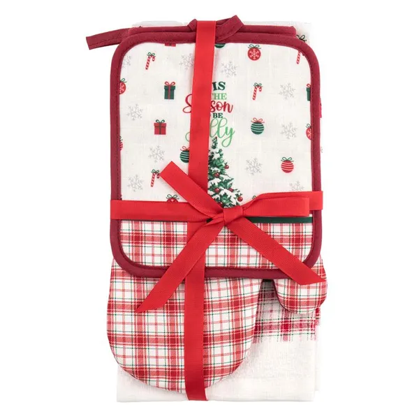 Подарочный набор для кухни ARDESTO Christmas Tree, 3шт, 100% хлопок (полотенечко), 100% полиэстер (прихватки), зеленый