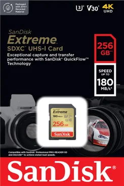 Карта пам'яті SanDisk SD  256GB C10 UHS-I U3 R180/W130MB/s Extreme V30 фото