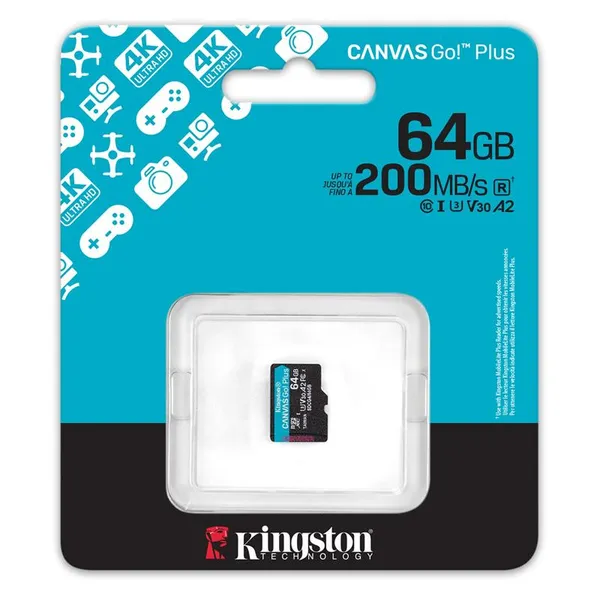 Карта пам'яті Kingston microSD   64GB C10 UHS-I U3 A2 V30 R200MB/s