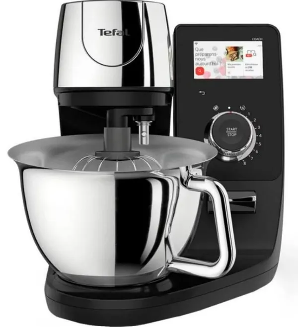 Кухонная машина Tefal I-Coach Touch, 1200Вт, чаша-металл, корпус-металл+пластик, дисплей, насадок-3, подкл. к смартфону, встр. весы, черный