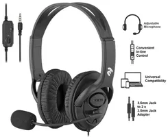 Гарнітура ПК стерео Over-ear 2E CH13 mini-jack, omni-mic, 1.2м, чорний фото