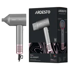 Фен Ardesto Pink Touch, 1600Вт, 2 скорости, 3 темп.режима, ионизация, диффузор, магнитные насадки, серый+розовый фото