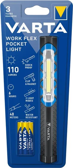 Ліхтар VARTA Інспекційний Work Flex Pocket Light, IP54, до 110 люмен, до 40 метрів, 2 режими, магніт, 3хААА фото