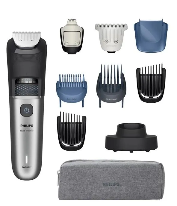 Триммер Philips Series 7000 для бороды и усов, акум., сталь, чорно-серебристый