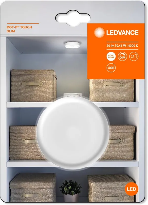 Светильник ночник с аккумулятором LEDVANCE DOT-IT TOUCH SLIM 0.45Вт 4000К 30Лм 500мА•ч дымируется USB-A > microUSB белый