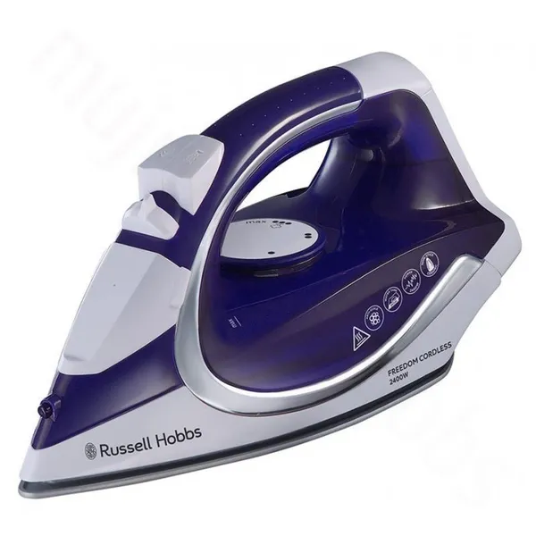 Утюг Russell Hobbs безпроводная Supreme Steam Cordless, 2400Вт, 300мл, паровой удар -40гр, постоянный пар - 135гр, база для зарядки, авто выкл., керам. подошва, бело-синий