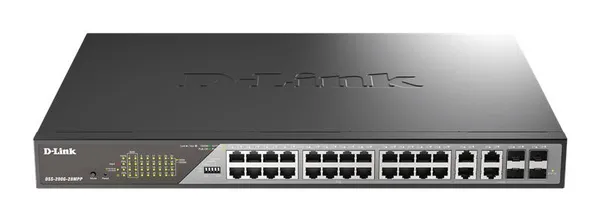 Комутатор D-Link DSS-200G-28MPP 24xGE PoE, 4xSFP/GE, 518Вт, Некерований