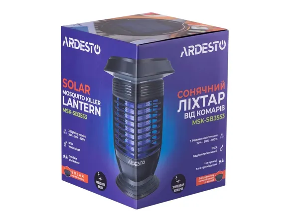 Светильник антимоскитный ARDESTO, 5 Вт, авт.работа 14 ч, 6000-6500К, солнечная батарея, аккум. 2000 мА•ч, USB-C > USB-A, чёрный цена в Украине