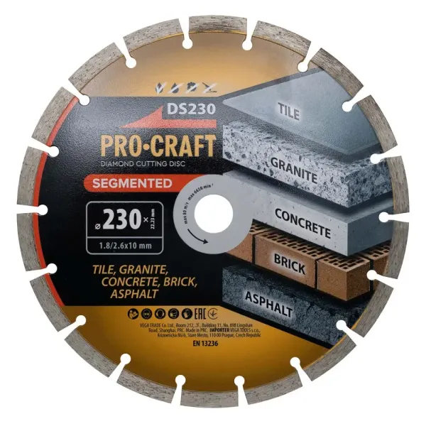 Сегментный алмазный диск 230×2.6×22.23 мм по керамограниту Procraft DS230 цена в Украине