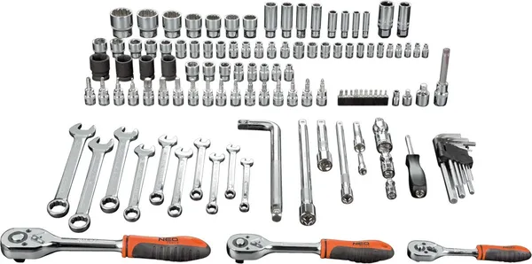 Набор торцевых ключей Neo Tools 1/4", 1/2", 3/8" CrV, 126 шт. фото №3