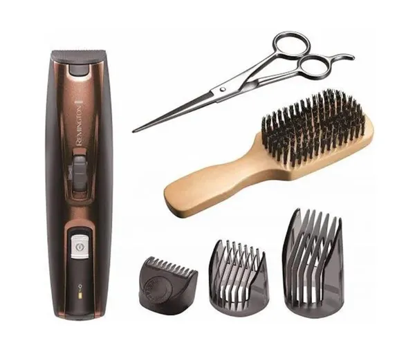 Тример Remington Beard Kit, для бороди і вусів, акум., насадок-2, ножиці, щітка у компл., титан.напил., коричневий