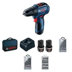 Шуруповерт-дрель аккумуляторный Bosch GSR 12V-30, 12В 2х2Ач, 18/30 Нм, 20+1, 420/1600об/мин, ЗУ, кейс, набор аксессуаров, 0.89 кг фото